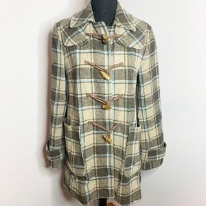 GAP Women’s Small Brown Plaid Long Sleeve Peacoat